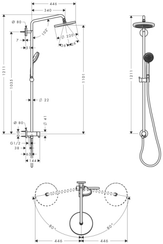 Душевая система Hansgrohe Croma Showerpipe 220 1jet Reno хром 27224000