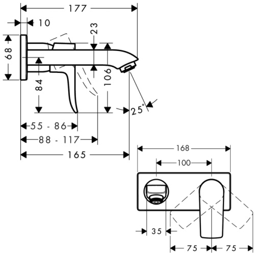 Смеситель для раковины Hansgrohe Metris 31085000 хром, настенный, излив 165 мм