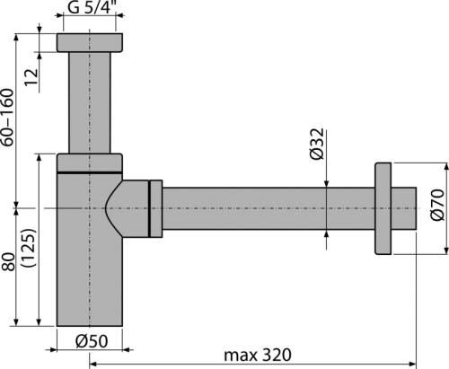 Сифон для раковины Alcaplast DESIGN d 32 мм, круглый, цельнометаллический A400