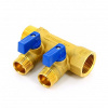 Коллектор 2 выхода Tiemme 3/4"x1/2"евроконус с кранами, латунь 1820002