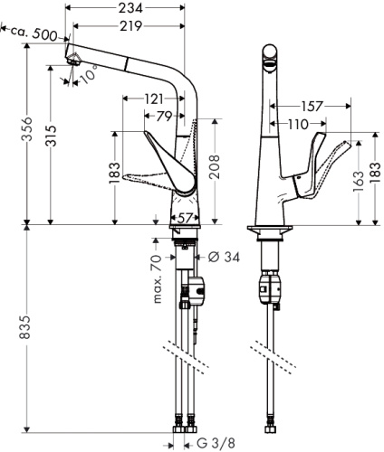Смеситель для кухни Hansgrohe Metris 14821000 хром, выдвижной излив