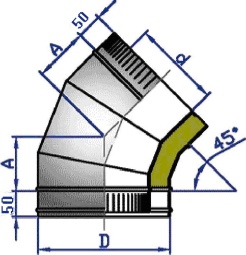 Отвод 45° D=150(1)/250 нерж.430