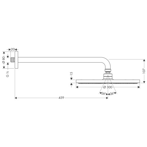 Верхний душ Hansgrohe Raindance S 300 Air 1jet хром, держатель 460мм 27492000