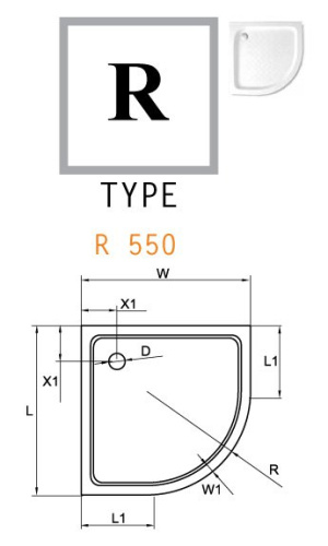 Душевой поддон 95x95 Cezares TRAY-A-R-95-550-15-W радиусный, акриловый