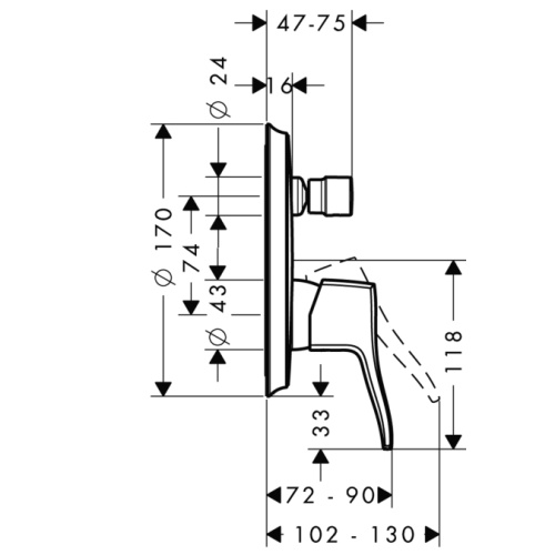 Смеситель для скрытого монтажа Hansgrohe Metris Classic 31485000 Хром, с переключателем вакуумного типа, неполный комплект
