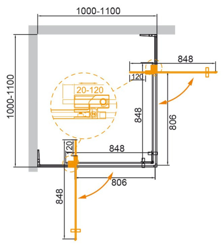 Душевой уголок 80x90 Cezares SLIDER-A-2-80/90-GRIGIO-NERO