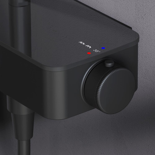 Душевая система Am.Pm Inspire V2.0 F0750A522 черный: смеситель полка с термостатом и изливом, стойка с верхним душем, ручной душ