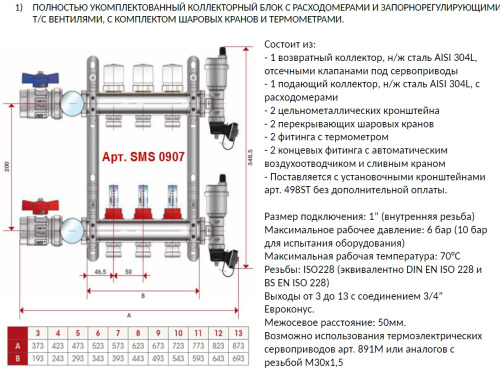 Коллектор отопления STOUT 1"нержа., 11x3/4" в сборе с расходомерами SMS 0907 000011