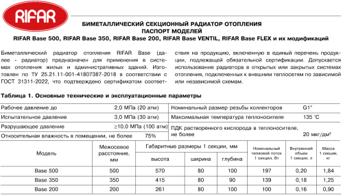 Биметаллический радиатор Rifar Base 200 - 6 секций, боковое, белый