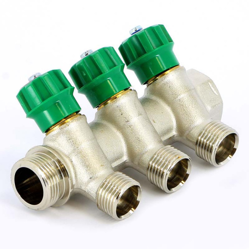 Коллектор 3 выхода Tiemme 3/4"x1/2"евроконус с вентилями, никелированый 1840002