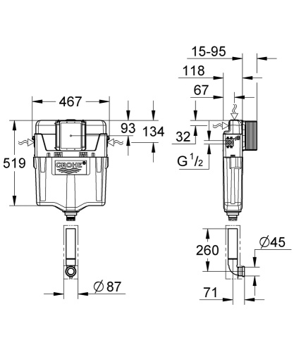 Смывной бачок Grohe GD2 38661000 скрытый монтаж, пневматический