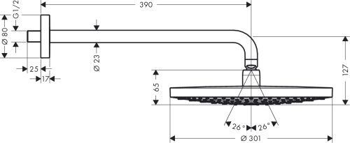 Верхний душ Hansgrohe Raindance Select S 300 2jet хром/белый, настенный 27378400