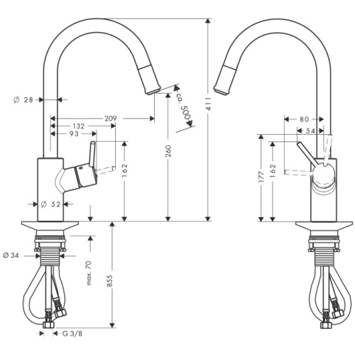 Смеситель для кухни Hansgrohe Talis S2 Variarc 14872000 хром, выдвижной излив