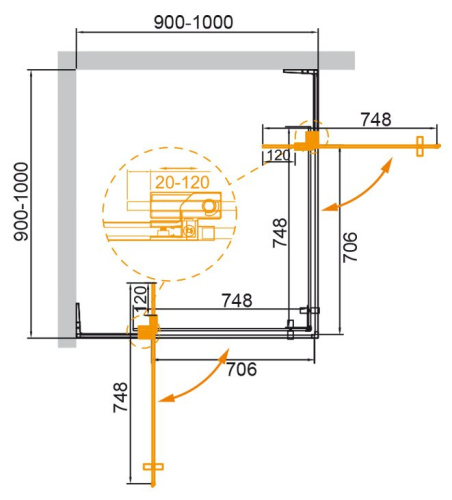 Душевой уголок 80x90 Cezares SLIDER-A-2-80/90-GRIGIO-NERO