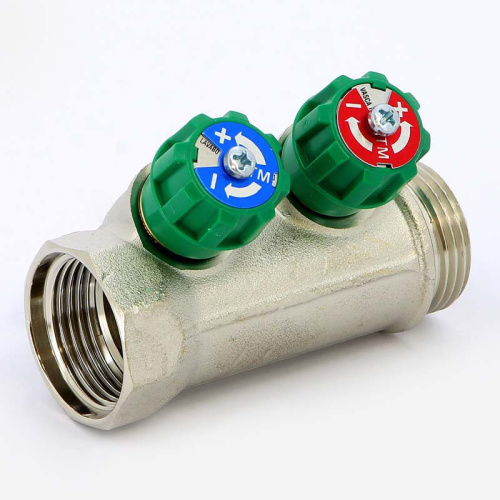 Коллектор 2 выхода Tiemme 1"x1/2"евроконус с вентилями, никелированы 1840007