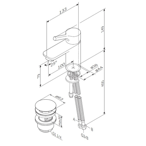 Смеситель для раковины AM.PM X-Joy F85B82100 донный клапан, излив 100 мм, хром