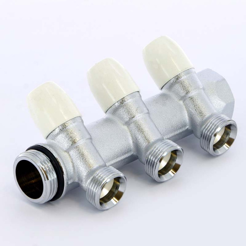 Коллектор 3 выхода Tiemme 1"x3/4"евроконус с вентилями, никелированый 1860013