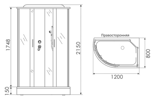Душевая кабина 120x80 Erlit Comfort ER3512PR-C4 правая, низкий поддон