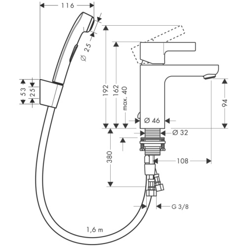 Смеситель для раковины Hansgrohe Metris S 31160000 хром, гигиенический душ