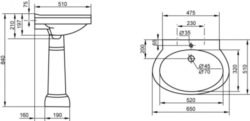 Раковина 65x51 Cezares Primo CZR-399-T