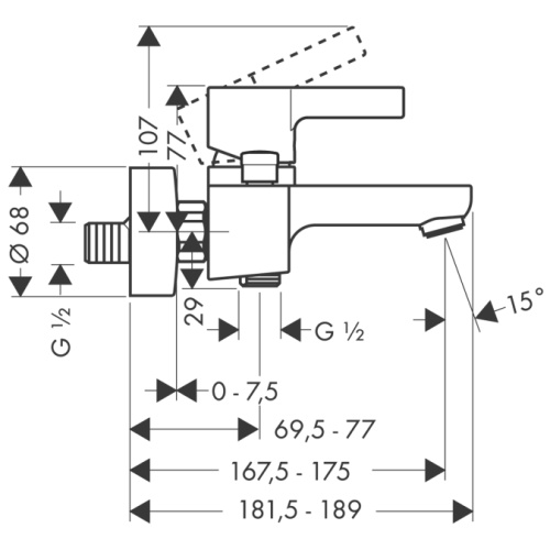 Смеситель для ванны Hansgrohe Metris S 31460000 хром, настенный