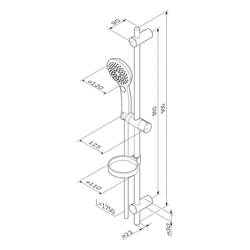 Душевой комплект Am.Pm Inspire V2.0 F0150A000 хром: лейка 3 режима 120 мм, штанга 900 мм, шланг 1750 мм