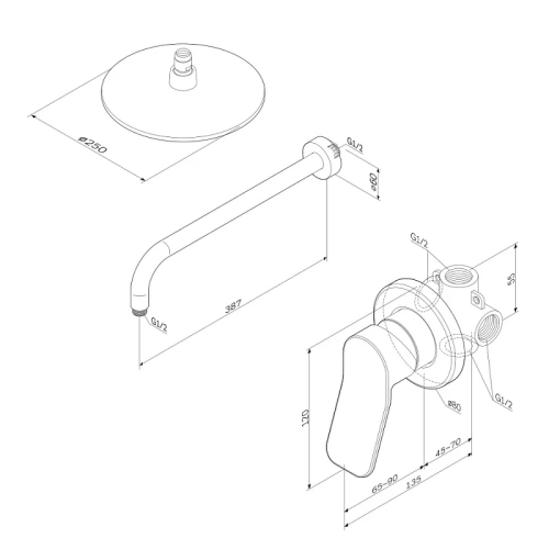 Встраиваемая душевая система Am.Pm X-Joy FB85A2R010 хром: смеситель, верхний душ 250 мм
