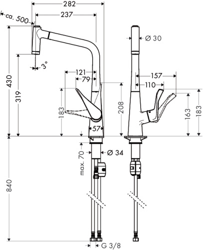 Смеситель для кухни Hansgrohe Metris 14820800 сталь, выдвижной излив
