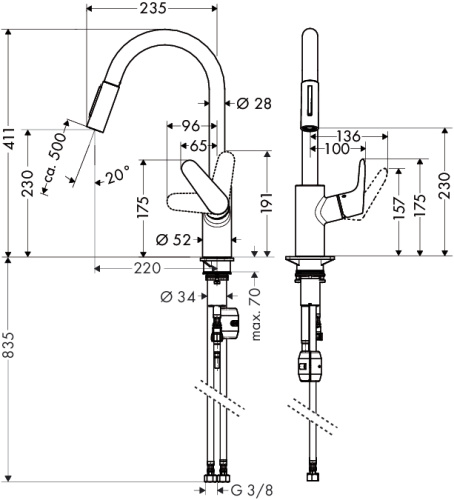 Смеситель для кухни Hansgrohe Focus 31815000 хром, выдвижной излив