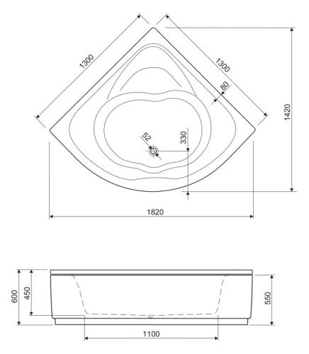 Акриловая ванна Riho 1300x1300x410 CETINA-130-130-41