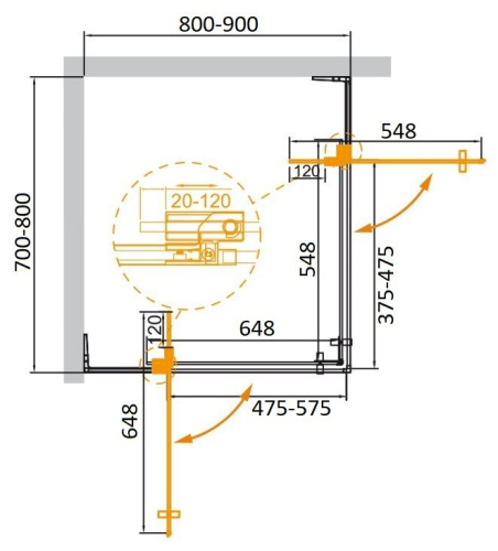 Душевой уголок 80-90x90-100 Cezares SLIDER-AH-2-80/90-90/100-GRIGIO-NERO