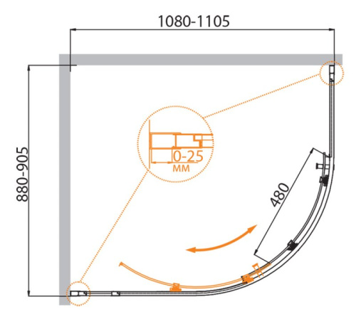 Душевой уголок 110x100 Cezares MOLVENO-RH-1-110/100-C-Cr-IV