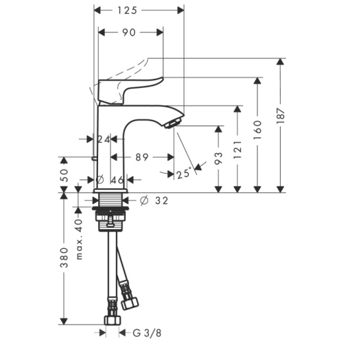 Смеситель для раковины Hansgrohe Metris 31088000 на маленькую раковину, хром, донный клапан