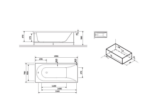 Каркас для ванны AM.MP Spirit W72A-170-075W-R2