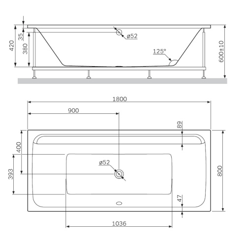 Каркас для ванны AM.MP Inspire 2.0 W52A-180-080W-R