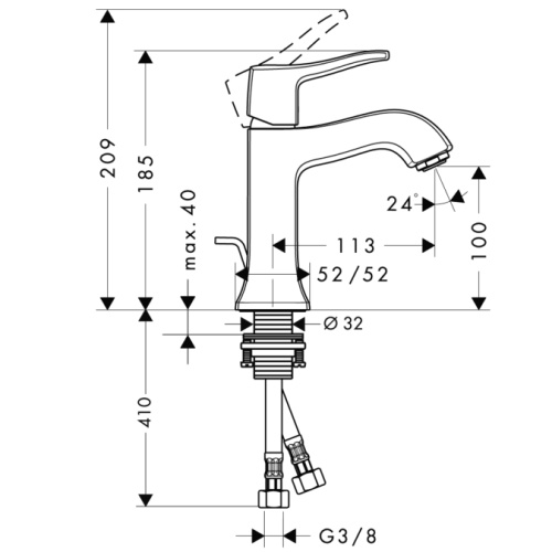 Смеситель для раковины Hansgrohe Metris Classic 31075000 хром, донный клапан