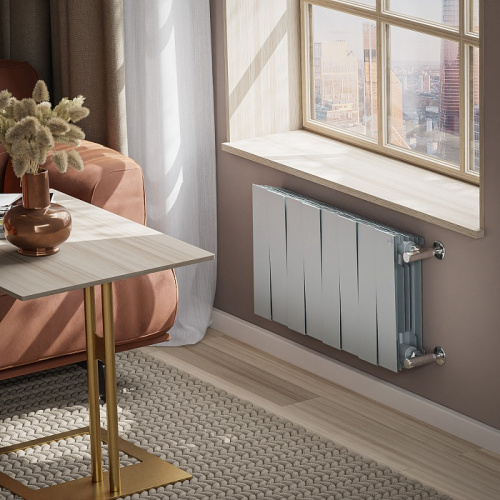 Биметаллический радиатор Royal Thermo PianoForte 300 - 8 секции, боковое, серебристый Silver Satin