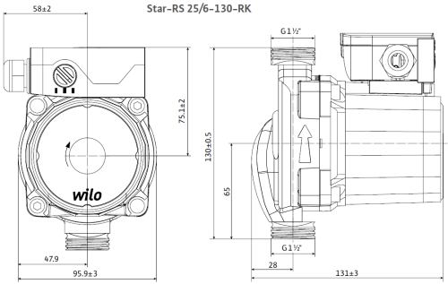 Циркуляционный насос WILO Star-RS 25/6-130-RK, до 66 л./мин.